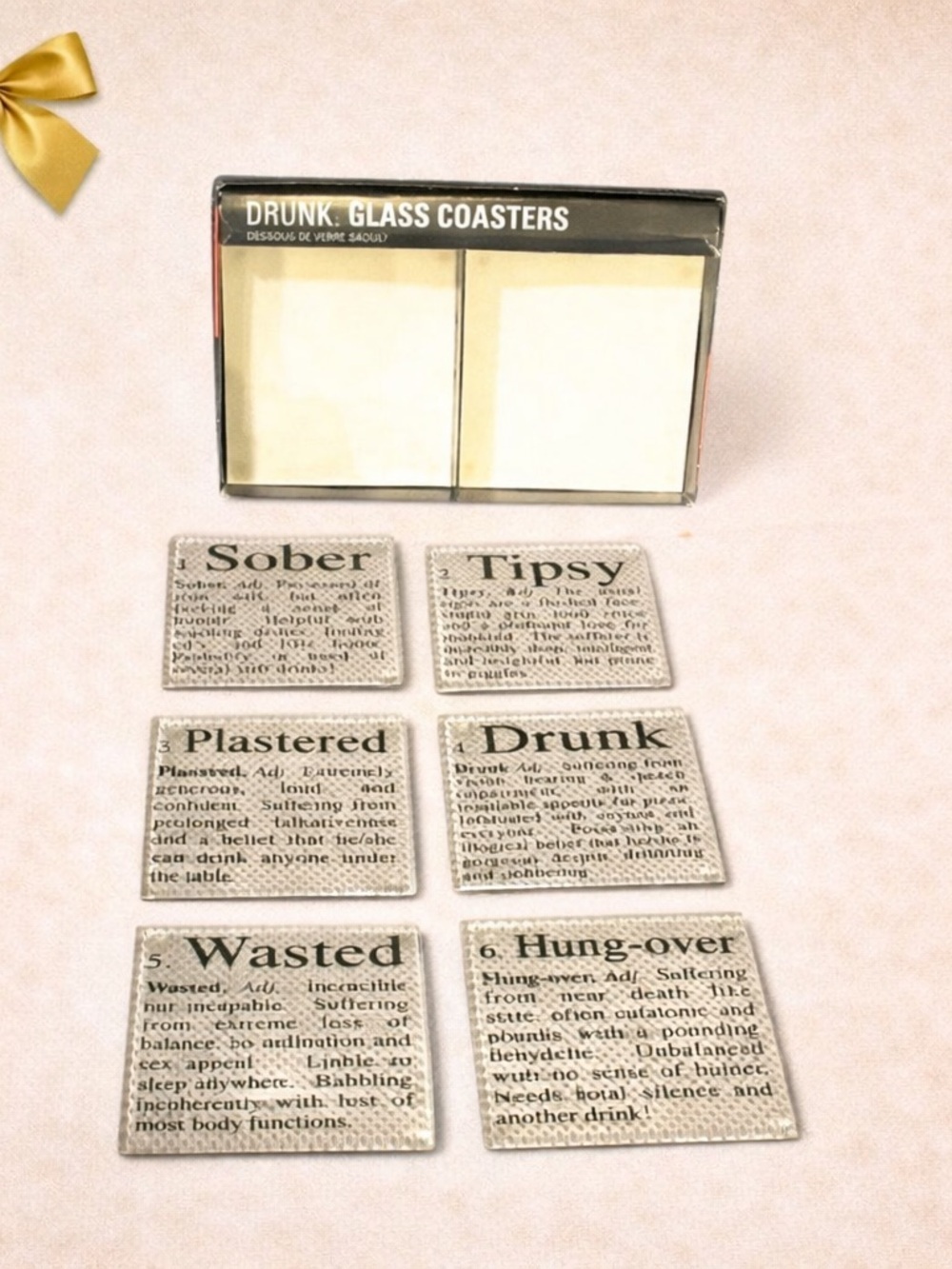 Kikkerland Drinking Stages Glass Coasters Set Funny Barware